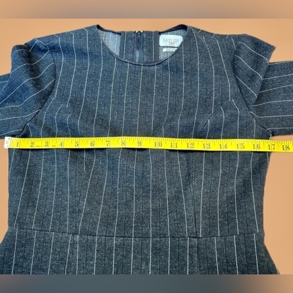 Saylor Black Constance Pinstriped Crewneck Dress w/ 3/4” Ruffled Bell Sleeves, M - Picture 11 of 15